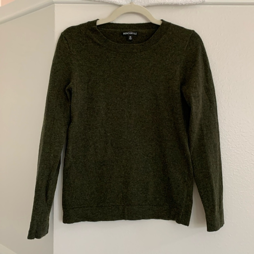 JCREW Mercantile Women’s Forest Green wool blend crewneck sweater, size XS